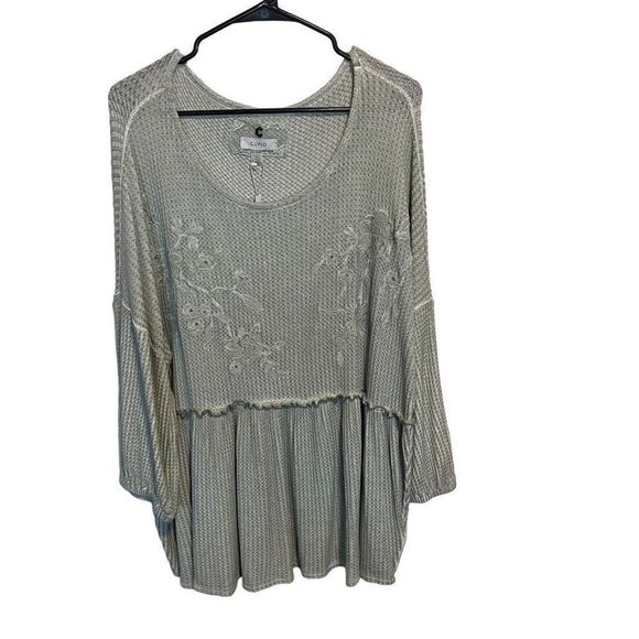 NWT- Cupio- Women's Soft Mint Green Waffle Knit Peplum with Lace Detail, Size XL - Picture 1 of 10